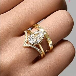3Pcs Elegant Gold and Silver Women's 14K Gold Ring Set size 10